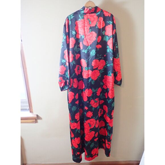 Valentino Intimo Rose Pattern Black Sheer Nightgown Set Small Housecoat Vintage - Picture 7 of 15